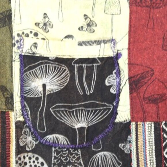 Patchwork Mushroom Overalls Hippie Boho Festival Cottagecore Granola Fairycore - Picture 3 of 8